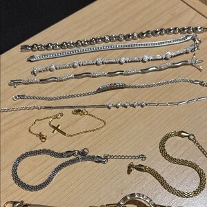 Mixed Metal Layered Bracelet Set in Silver and Gold, each $25-35 ask